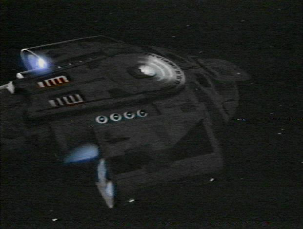 Topside starboard aft view of the Starship Defiant