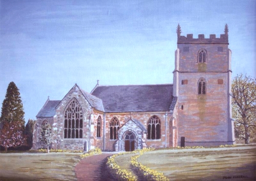 Oil Painting of Kempsey Church by CJ Morrall (138Kb)