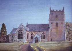Oil Painting of Kempsey Church by CJ Morrall. Click on the picture for a larger version.