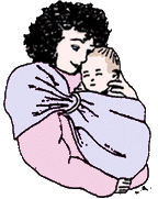 [mom wearing baby in sling]