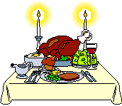 Table set with Thanksgiving dinner