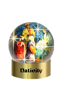 nativity in snow globe