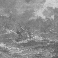 a disabled ship struggling amid the billows