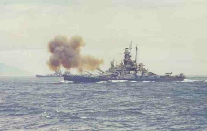 USS Indiana BB-58 Bombarding Kamaishi, 14 July 1945
