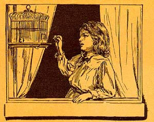 Girl with Songbird in Cage