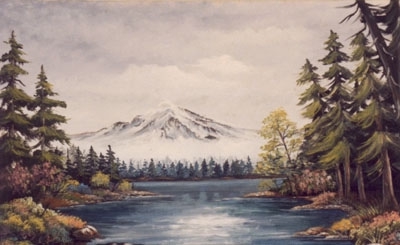Snow-capped mountain painting