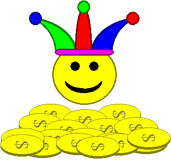 jester and pile of gold coins