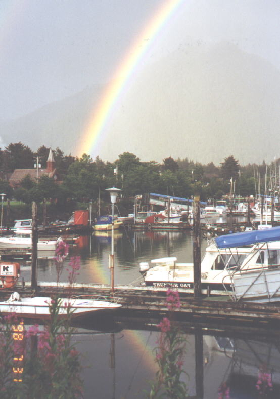 Rainbow at harbor in Sitka