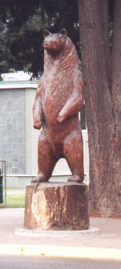 Bear wooden sculpute in front of Hope city park