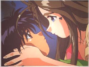 Keiichi and Belldandy staring into each other's eyes
