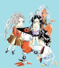 Belldandy, Skuld, Urd, Keiichi and Banpei