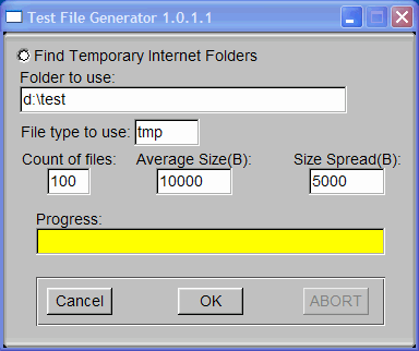 Test File generator user interface after processing in user-defined folder mode.