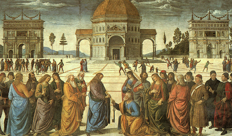 Cristo le entrega las llaves a Pedro (fresco renacentista de 1491)