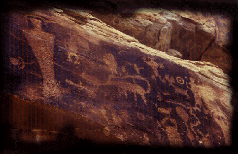 petroglyphs of animals and strange figures