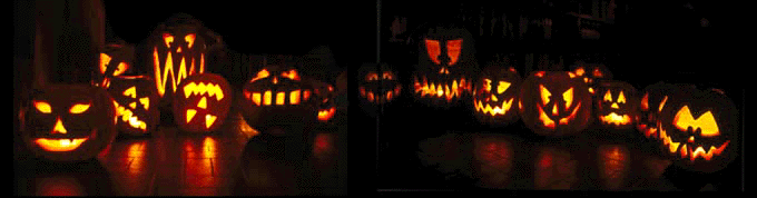 Faces of last year's Halloween Jack o' Lanterns gleam in Uncialle's stronghold.