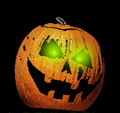 Halloween jack o'lantern with glowing green eyes