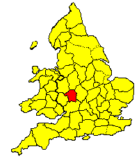 Map of England showing Worcestershire