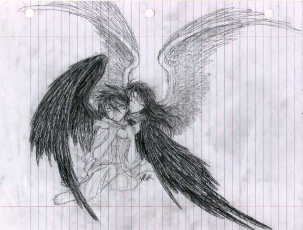Angel Kaito and Aoko Mmm really like this one Kaito with black wings 