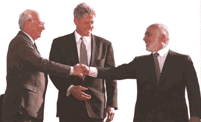 Rabin and Hussein shake hands