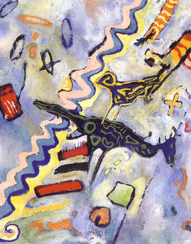 Flying Dinos, 1994, 120 x 100 cm, Eitempera auf Leinen