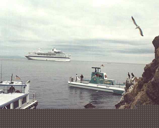 view looking east from the island, with boats