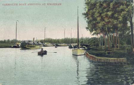 Yarmouth Boat arriving at Wroxham. c1910