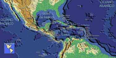 Mapa fsico de Centro Amrica con todos los pases, Physical map of Center America with all the countries