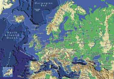Mapa fsico de Europa con todos los pases, Physical map of Europe with all the countries