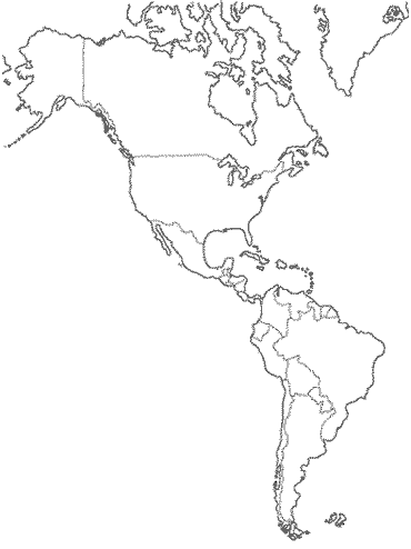 Mapa politico mudo de America con todos los paises para imprimir y colorear, recortar, etc., Dumb political map of the North, Center and South America with all countries to print and to color, to trim, etc.