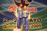 Photo of Ariana Aranda and Ana Hernandez medal ceremony Jr. Olympics 2005