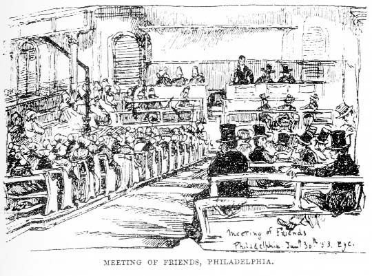 Sketch showing a meeting of the Society of Friends in Philadelphia, by Eyre Crowe (1853)