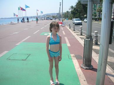 Isabelle on the Promenade des Anglais in Nice