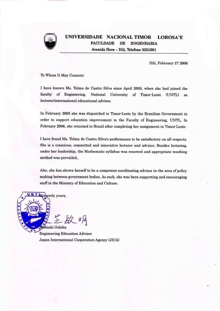 letter of recommendation for visa