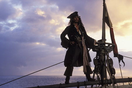 he's elegant boat at the beginning of the movie. he's a great pirate!