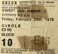 The Sweet - tour ticket - 1978