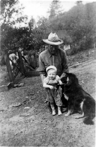 Glenn Chesnut with his Grandfather John Jacob Chesnut and his grandfather's dog Joe