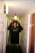 SPud carrying Jamal the Traffic Cone