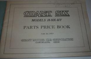 1920 GRANT SIX parts price book inside cover
from Cleveland,Ohio
Models H-HX-HY