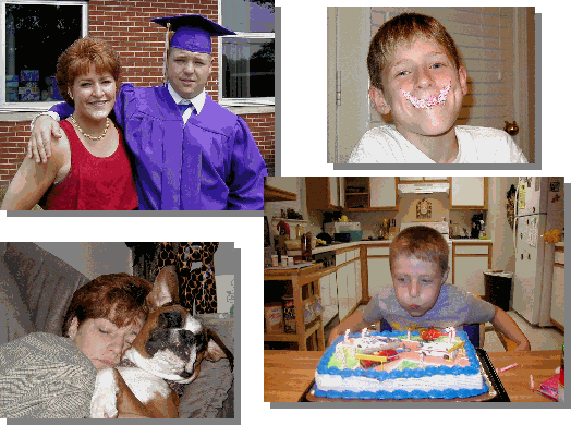 Little Brother Zac's Graduation 2004 ( I use the term "little brother" due to an age thing)  Cody, My oldest son, Wonder where he get's the gift to be a ham ?   My Youngest son, Tyler celebrates making it to 9   My Daughter "Buckeye" and I lay down for a nap