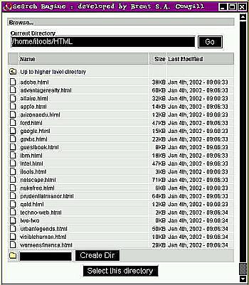 Screen shot of Search Engine file browser.
