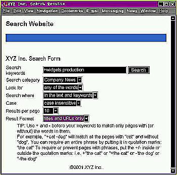 Screen shot of Search Engine search form.