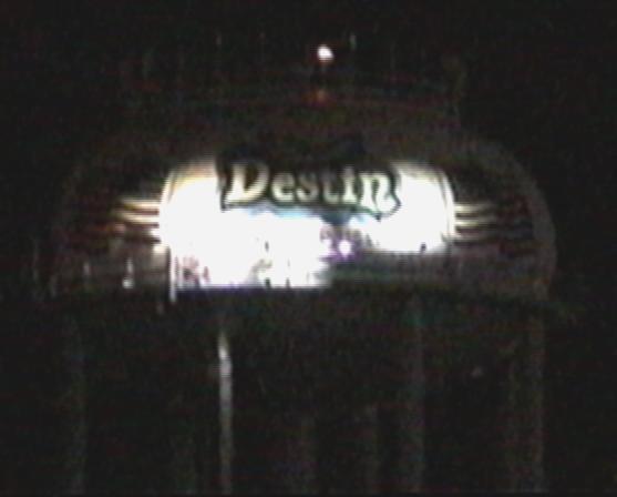 night shot of the water tower in Destin, Florida
