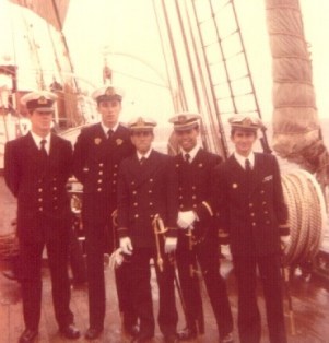 Aboard the Chilean ship Esmeralda together with the other foreign navies' representatives.