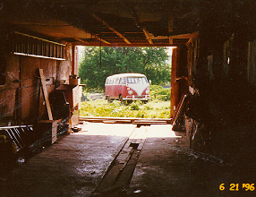 The bus, just out of the barn