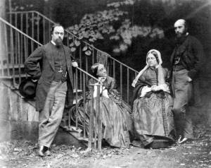 Family photograph by Lewis Carroll, left to right, Dante Gabriel, Christina, their mother Frances, William Michael (National Portrait Gallery, London)