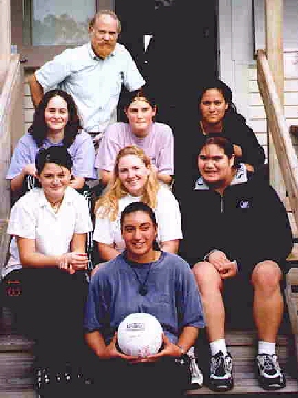 A colour photograph of the winning 1998 Kaitaia College voleyball team