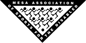 Mesa Association of Sports for the Disabled logo - a downward pointing triangle with running stylized figures inside it.