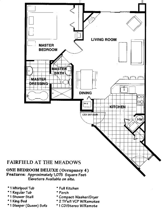 Fairfield at the Meadows One Bedroom Deluxe Floor Plan