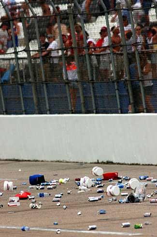 National Association  Stock  Auto Racing Thunder 2003 on Disapproval Of Gordon While Showering His Car With Beer Cans