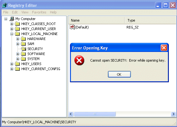 Error Opening Key error message